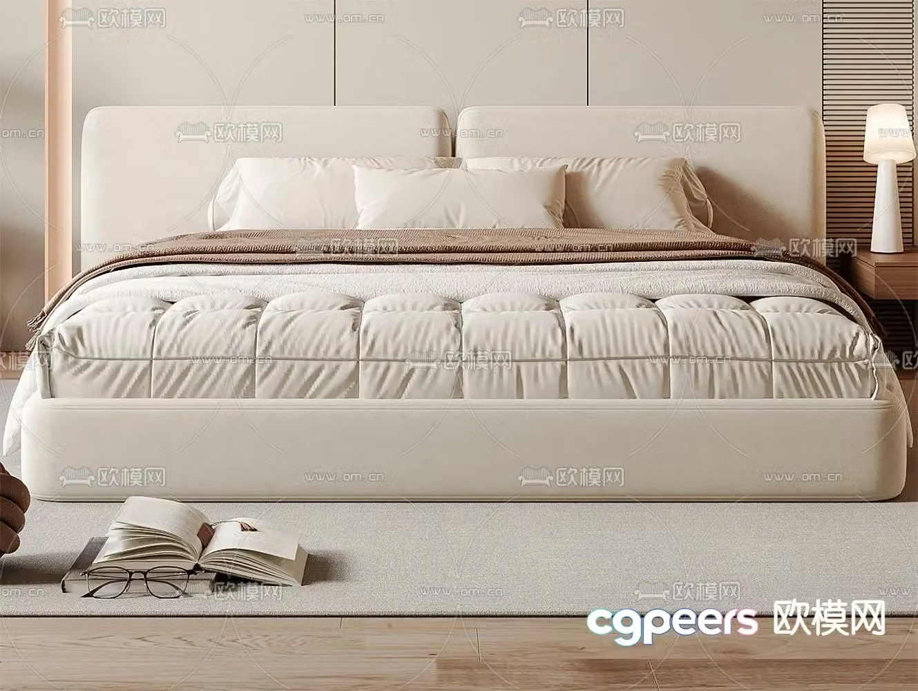Cream style double bed 3d model