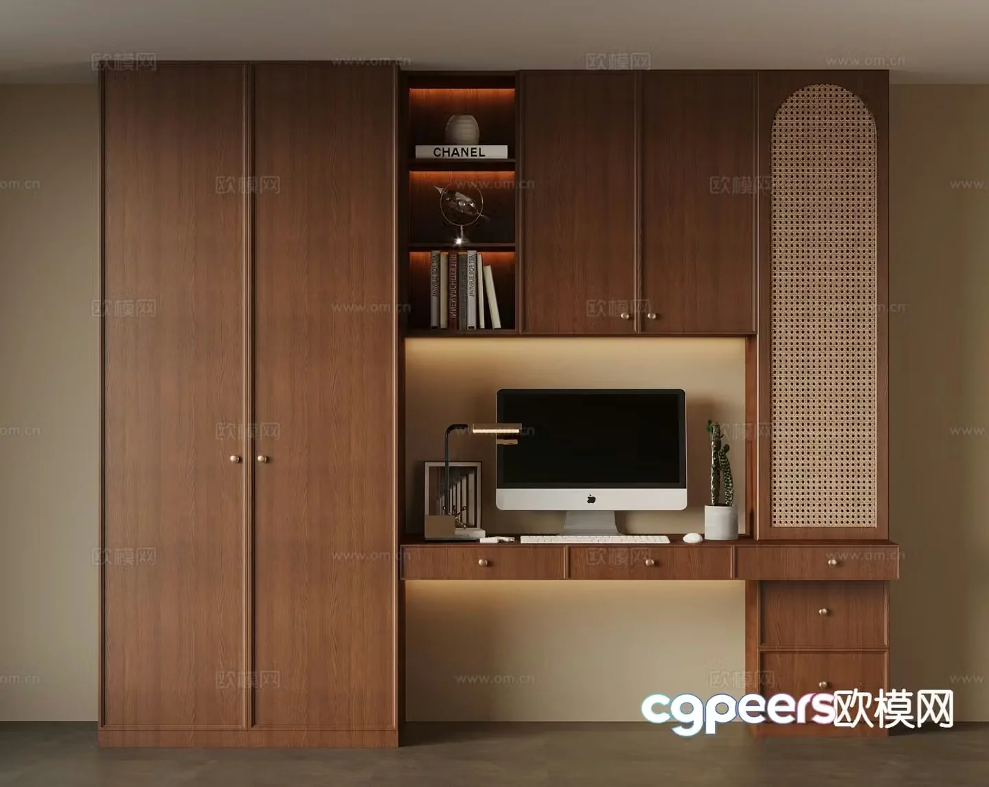 Medieval style bookcase integrated cabinet 3d model