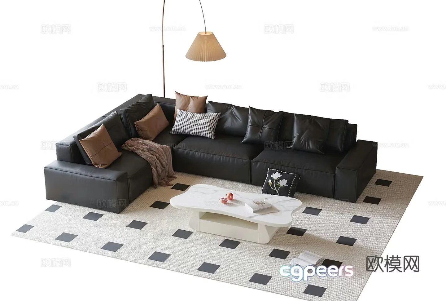 French sofa coffee table combination floor lamp multi-person sofa 3D model