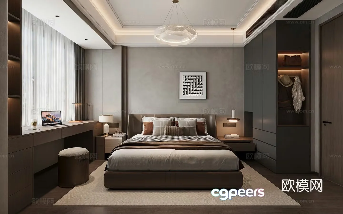 Modern premium gray bedroom desk 3d model