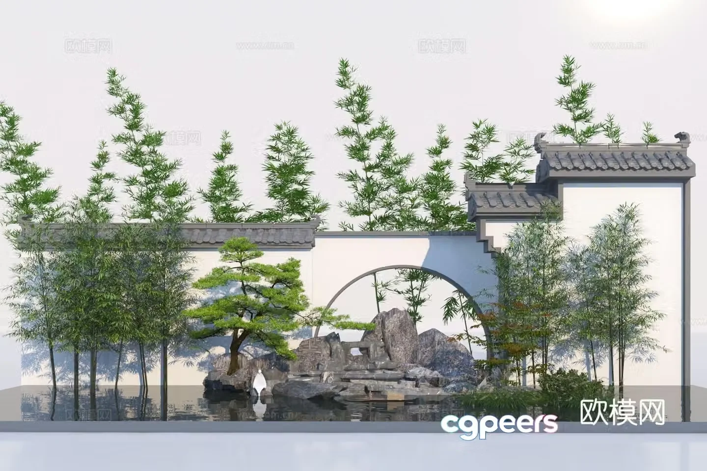 Rockery waterscape overlapping water landscape 3D model