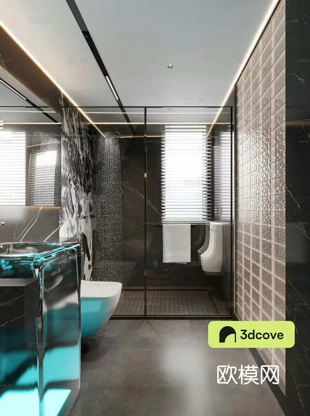 Modern bathroom Gradient glass sink Shower room Floating toilet Bathroom mirror Shower