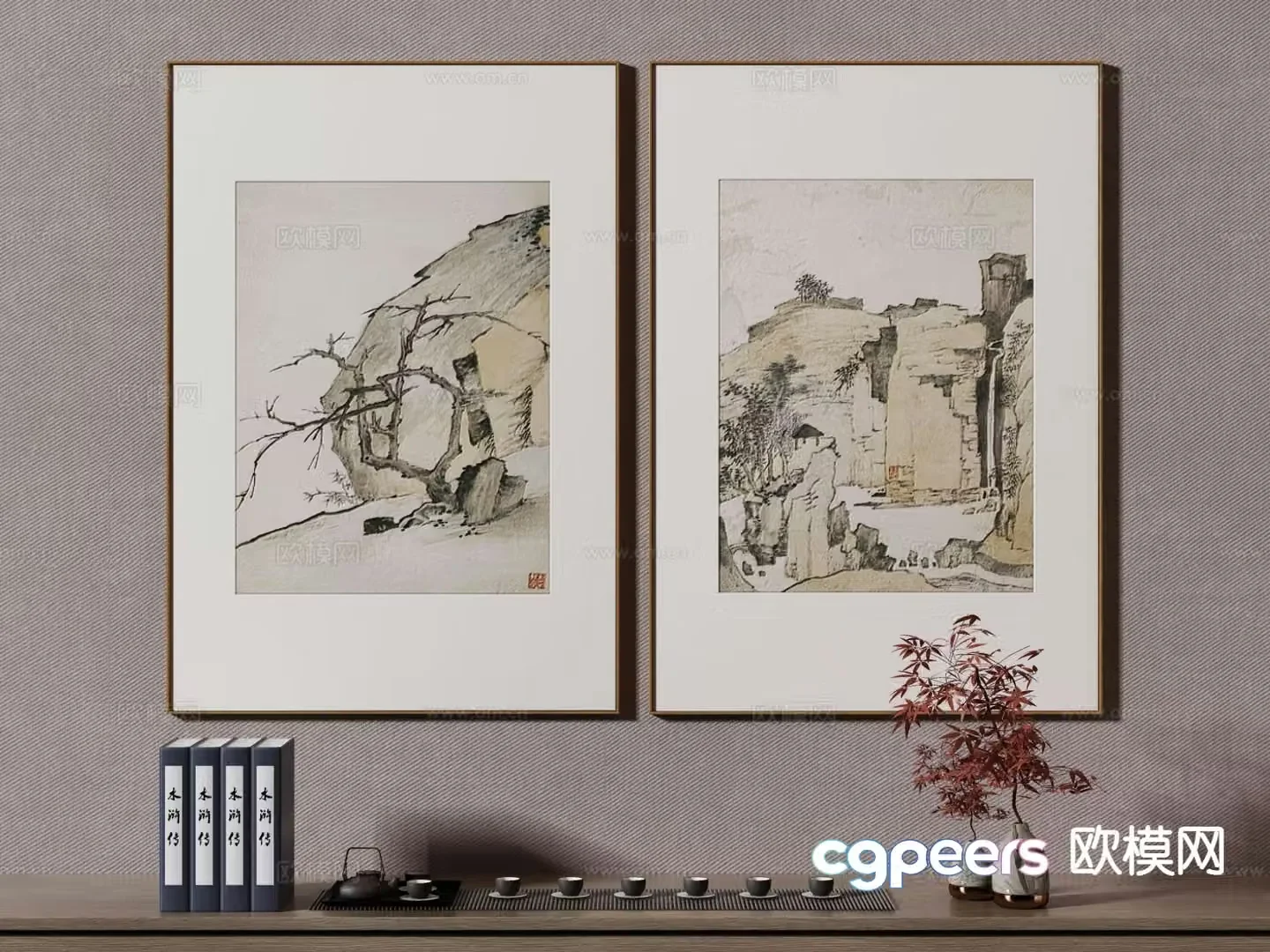 New Chinese style decorative painting Zen hanging painting 3D model