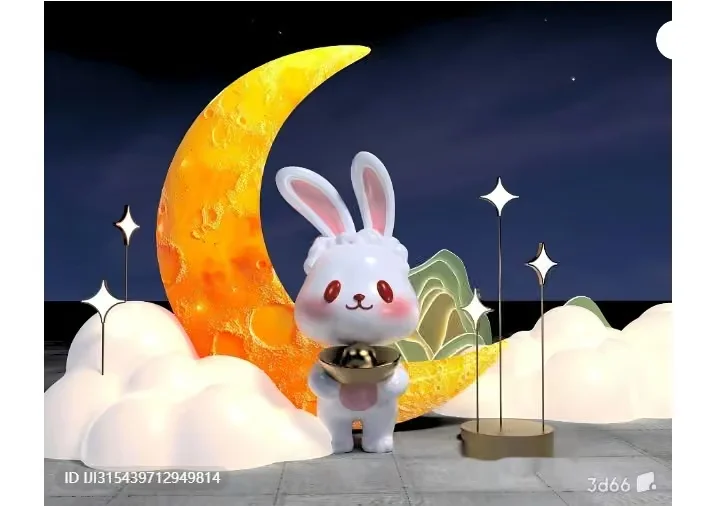 A Cartoon Rabbit Stands In Front Of A Crescent Moon 3D Model – 9417 – VRAY Render