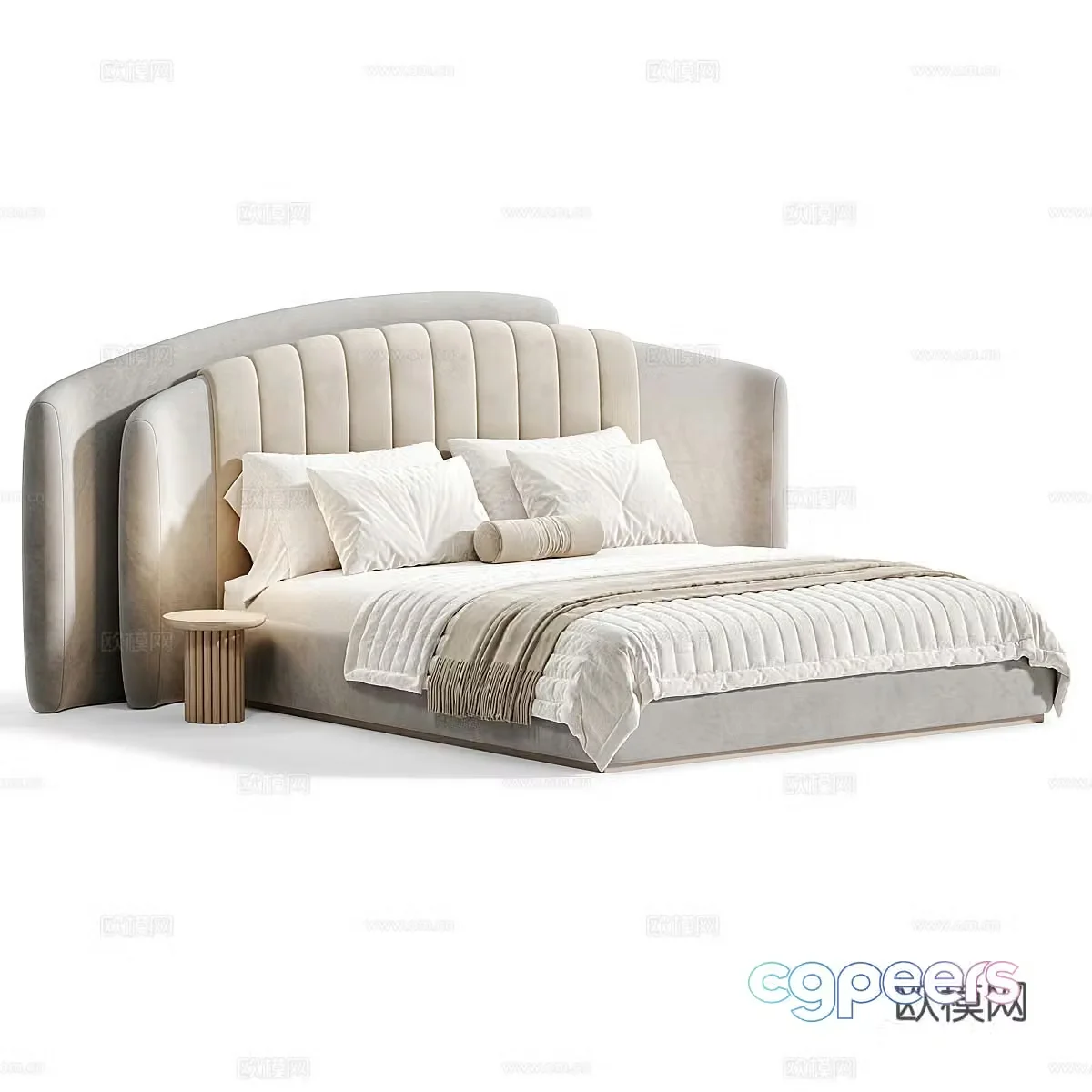Fabric double bed backrest bed floor bed bedding solid wood bedside side pillow 3D model
