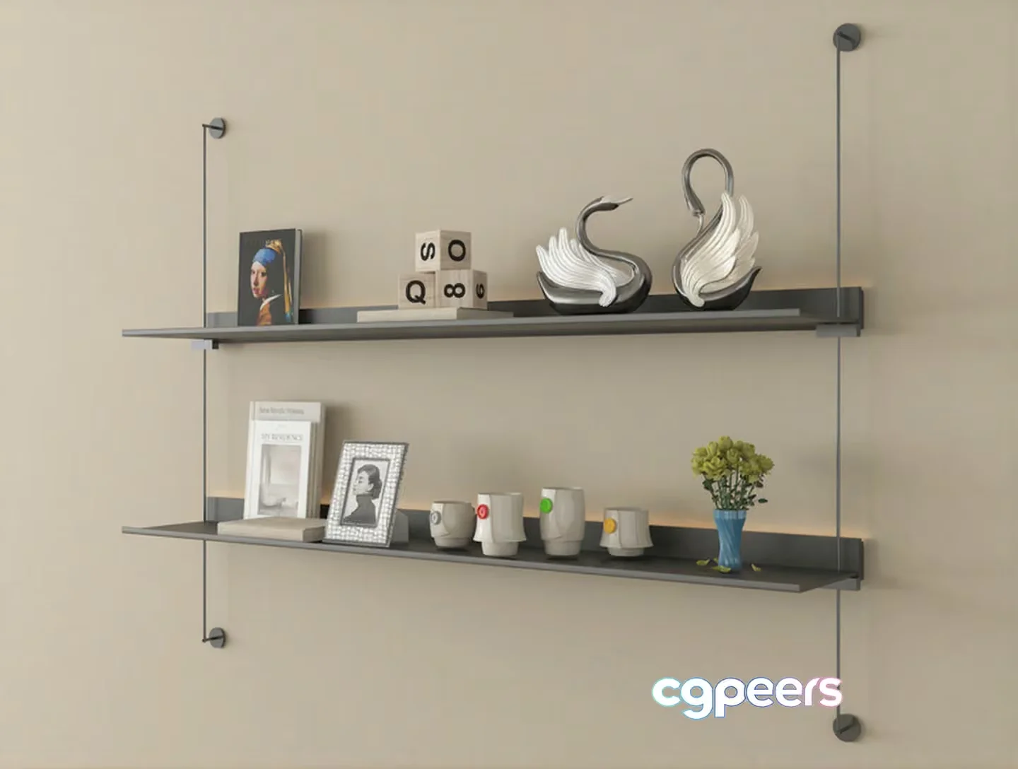 A Wall-Mounted Shelf 3D Model – 14360 – VRAY Render
