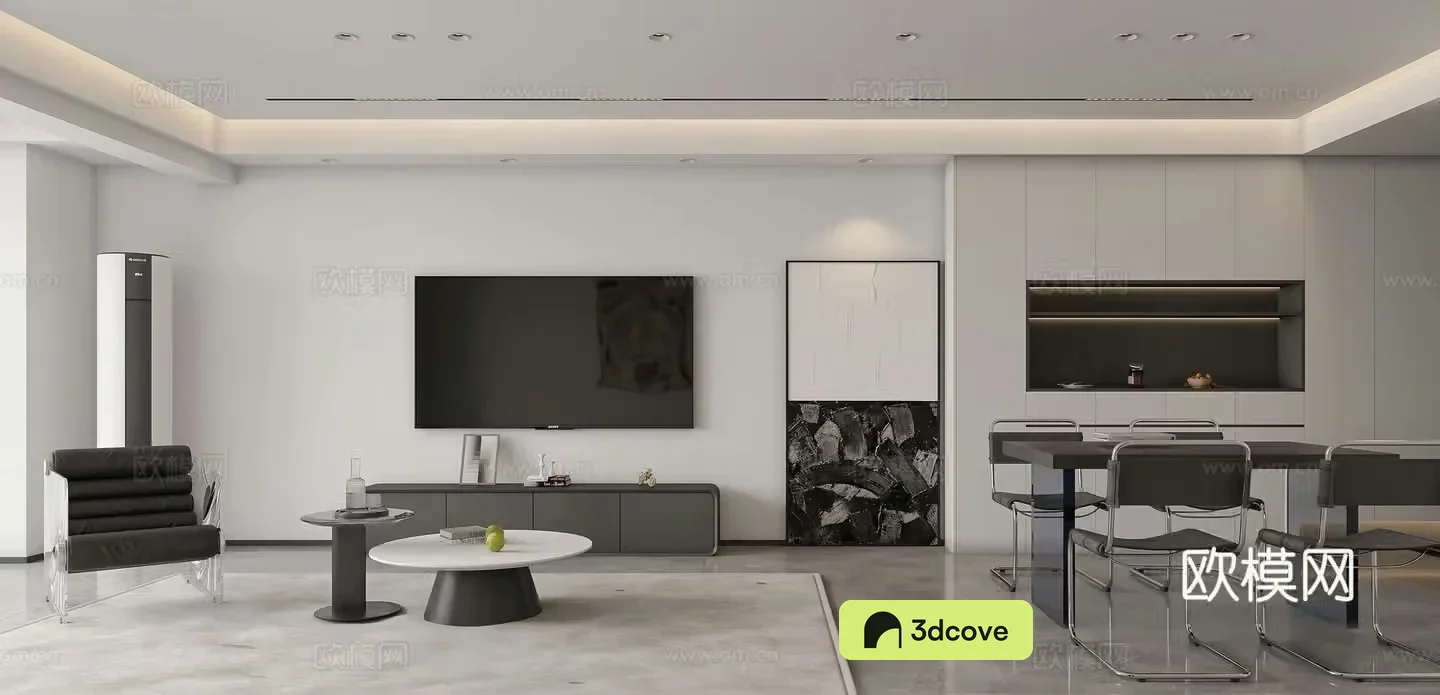 Modern living room and dining room TV background wall TV cabinet wine cabinet dining table simple modern living room