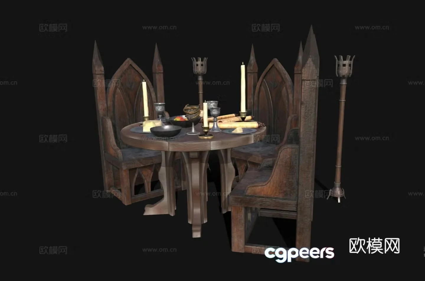 European retro dining table and chairs Round dining table and chairs European dining table and chairs Gothic dining table and chairs European 3D model