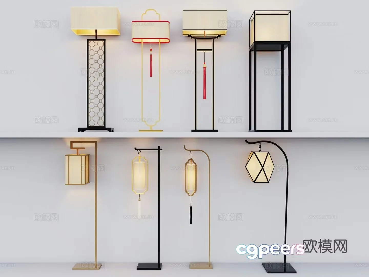 New Chinese floor lamp Chinese floor lamp combination 3D model