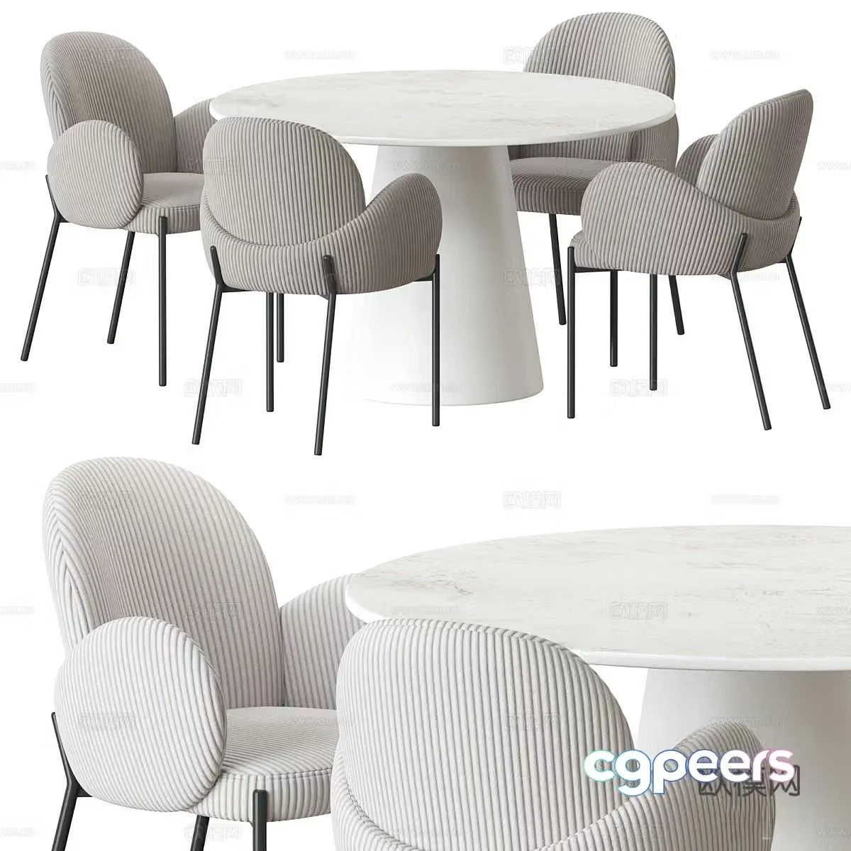 Modern cream style dining table and chair 3d model