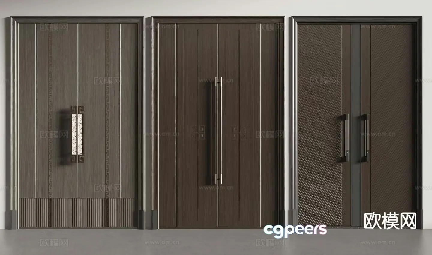 New Chinese style entrance door double open door wooden door 3D model