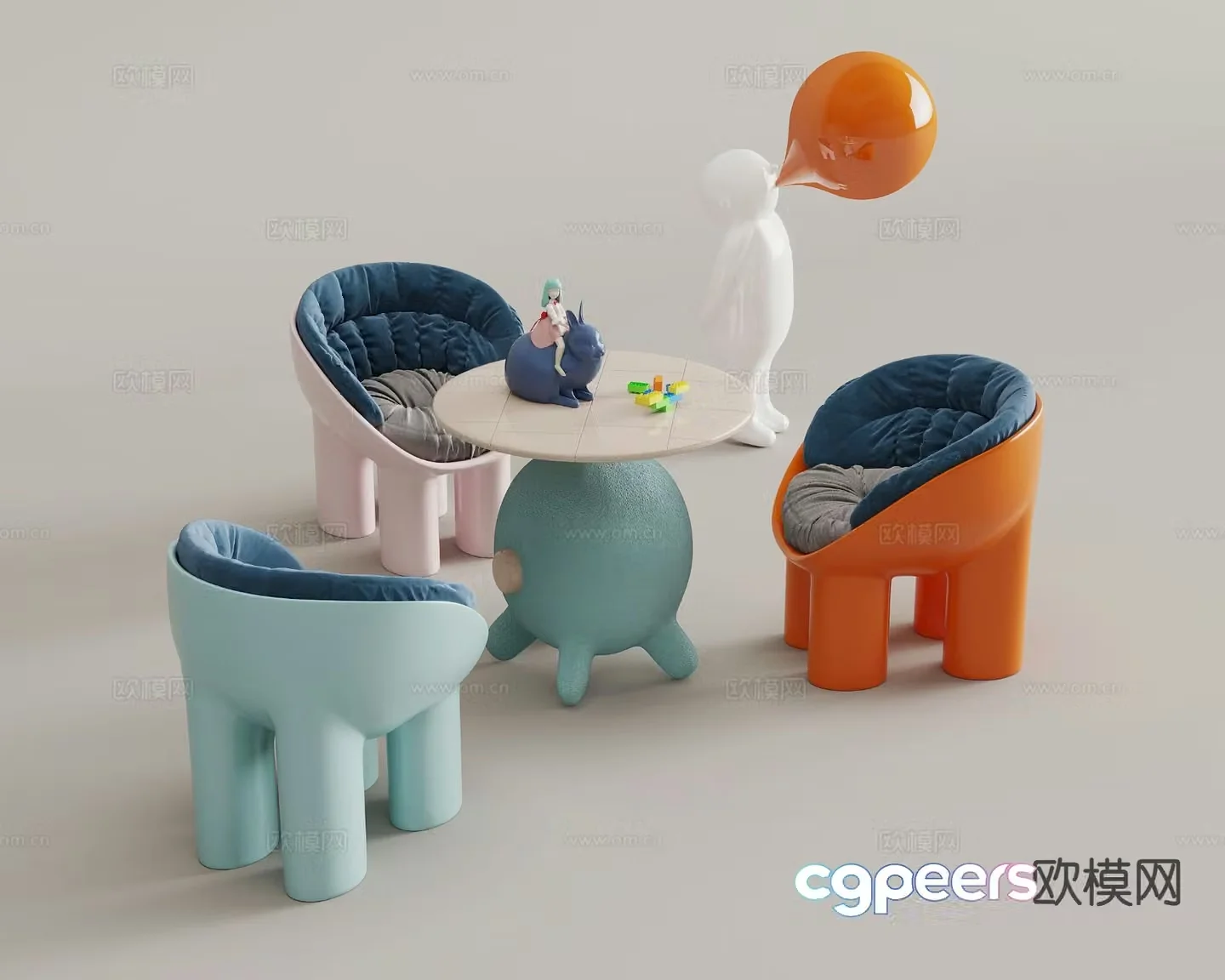 Modern children’s toy table leisure table and chairs 3d model