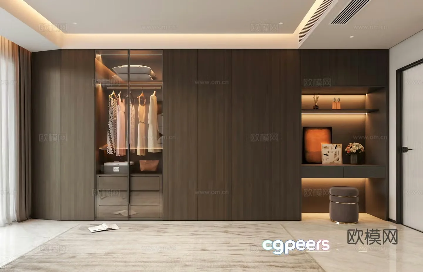 Italian light luxury master bedroom wardrobe 3D model