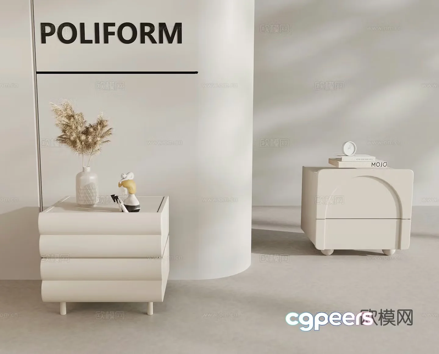 Bedside table Modern creamy nightstand 3d model