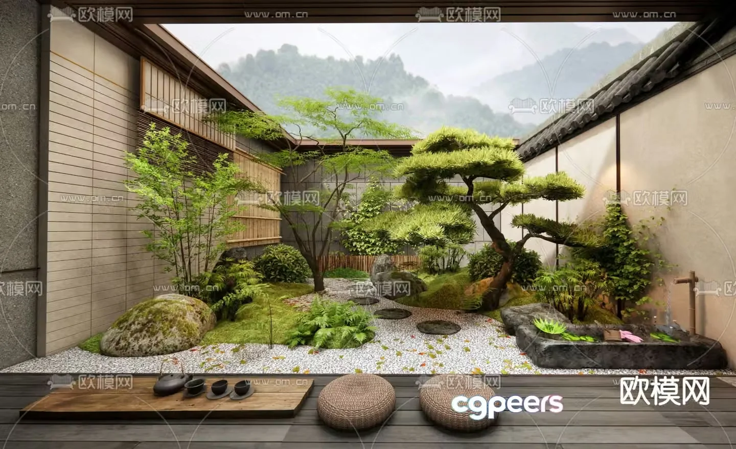 New Chinese style courtyard landscape dry landscape 3D model