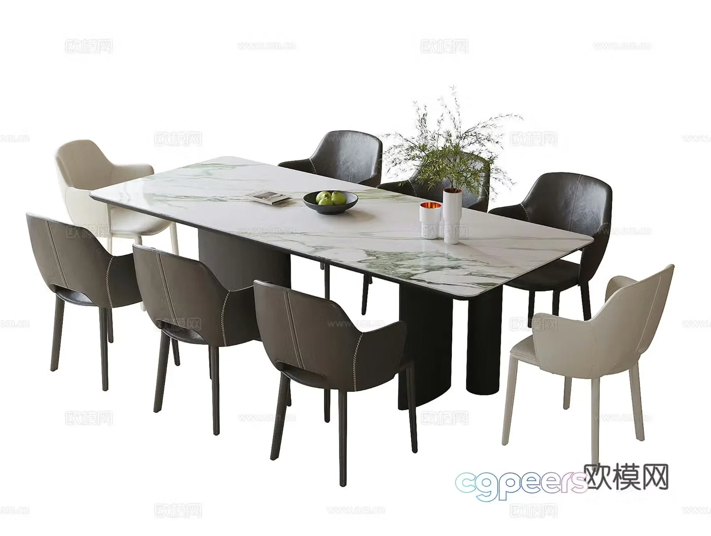 Modern dining table and chair combination dining chair single chair 3d model