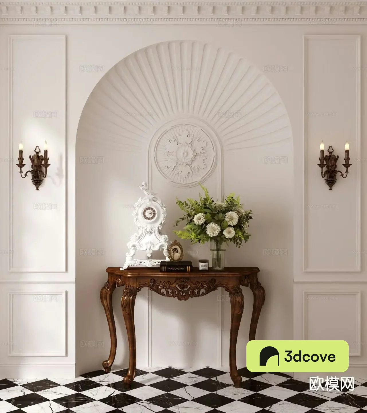 French entrance table side view table half curved side table