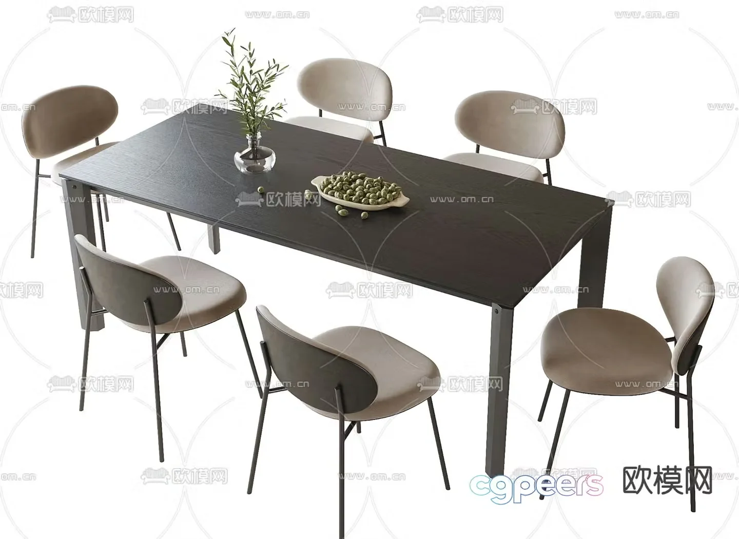 Modern dining table and chairs 3d model
