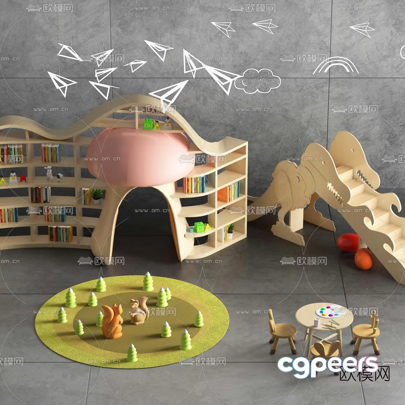Nordic children’s cartoon bookshelf 3d model