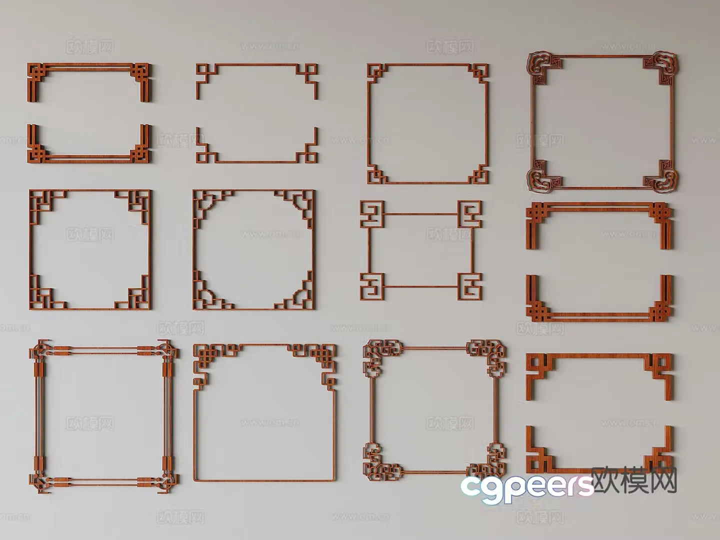 New Chinese style lines eaves lines carved corner flowers 3D model