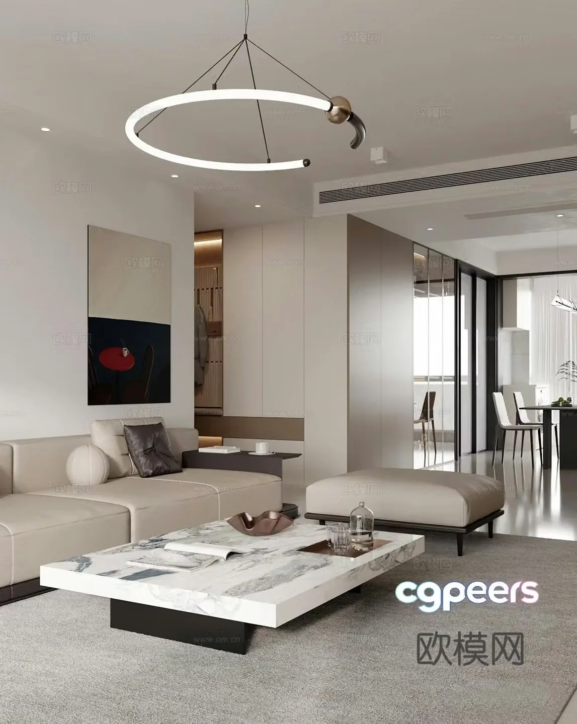 Modern simple home living room_living and dining room_modern_entrance TV wall_simple living and dining room 3D model