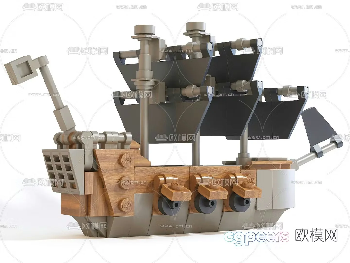 Modern lego sailboat building block toy 3d model