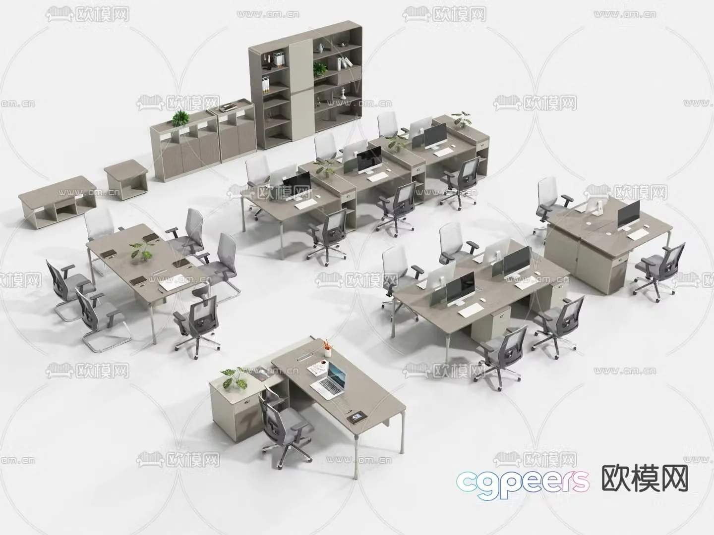 Card space desk file cabinet 3d model