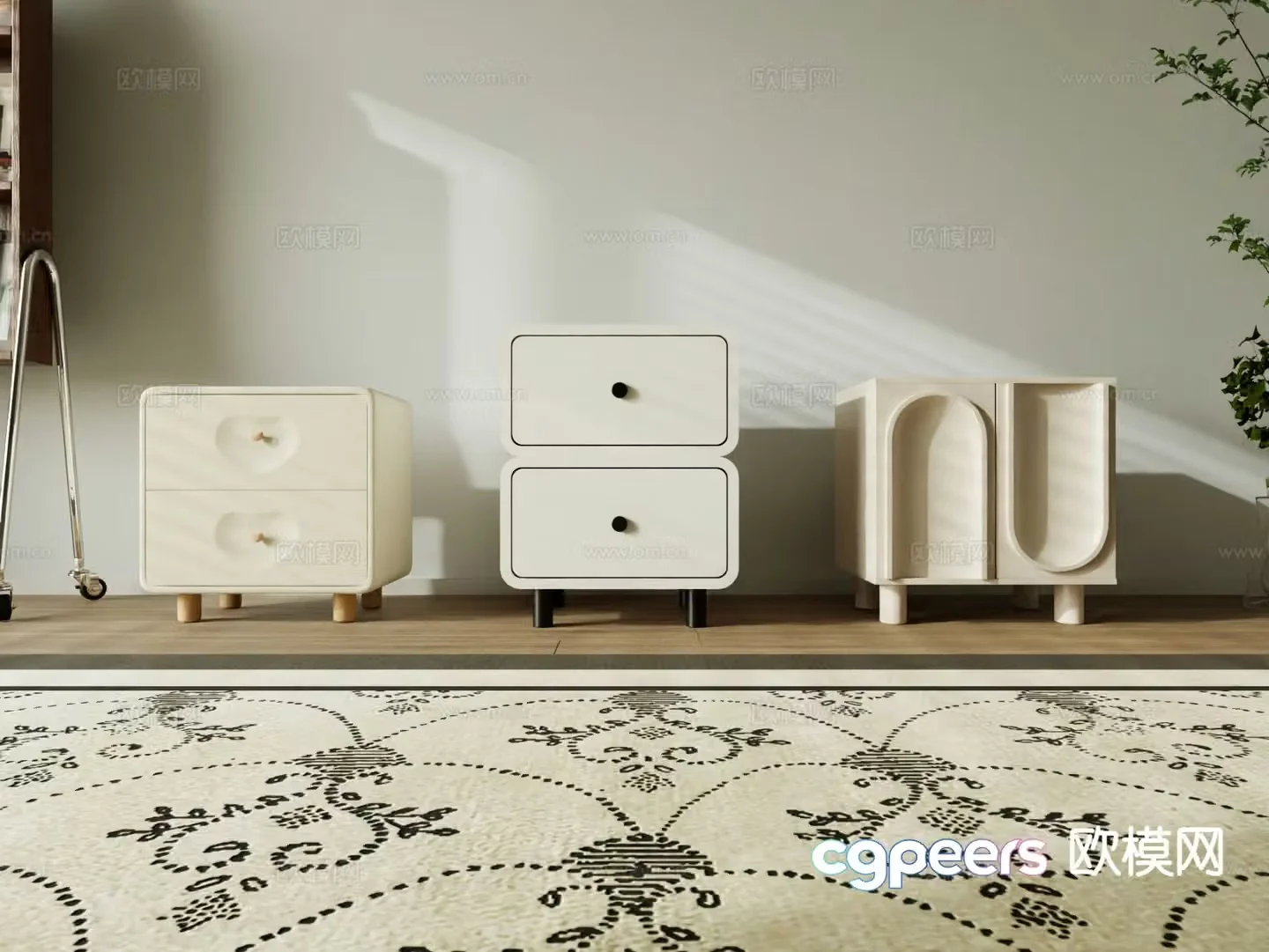 Cream style bedside table 3d model