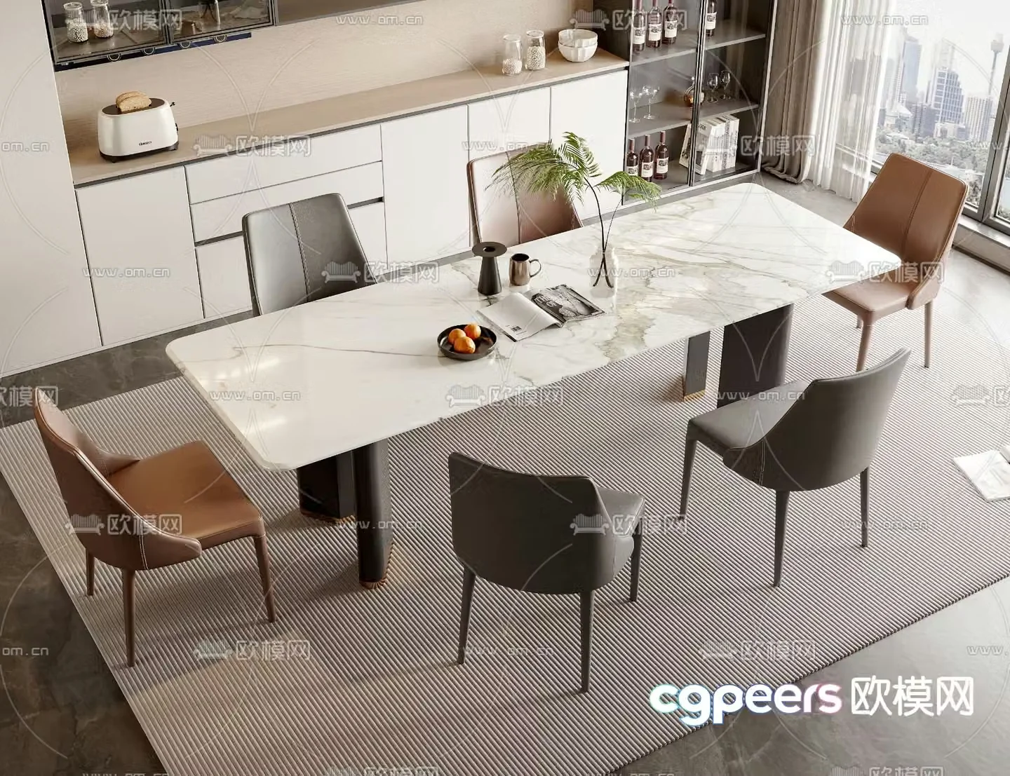 Bar dining table and chairs slate dining table 3d model