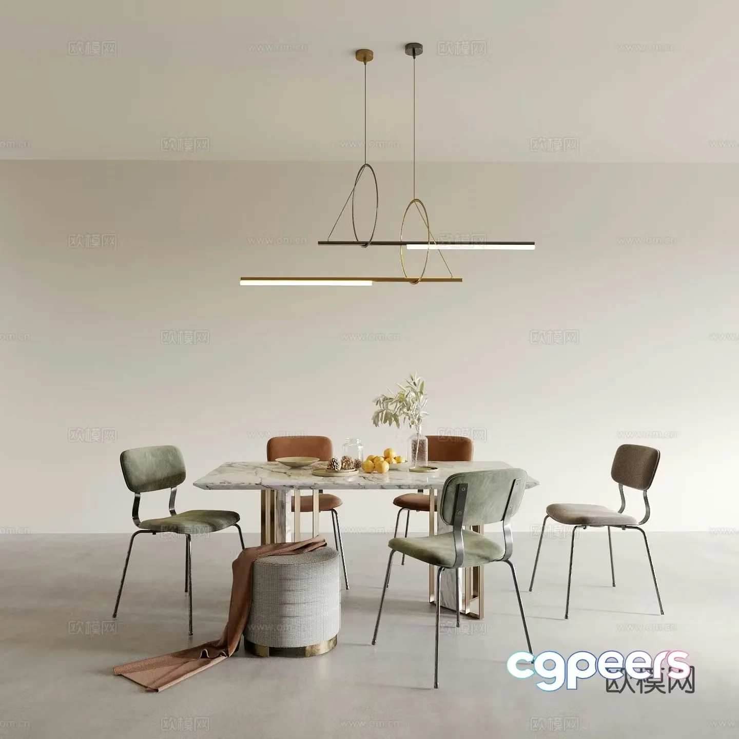 Modern dining table and chairs 3d model