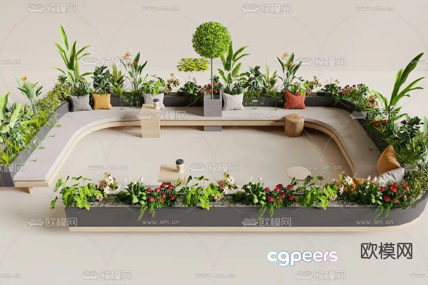 Outdoor sofa booth sofa flower pond sofa 3D model