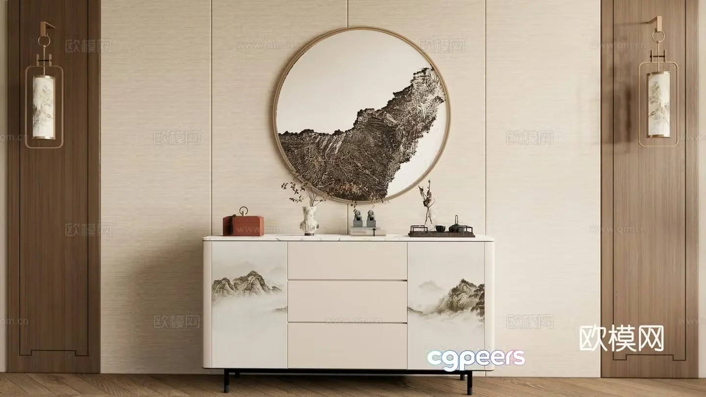 New Chinese style entrance cabinet side cabinet 3D model