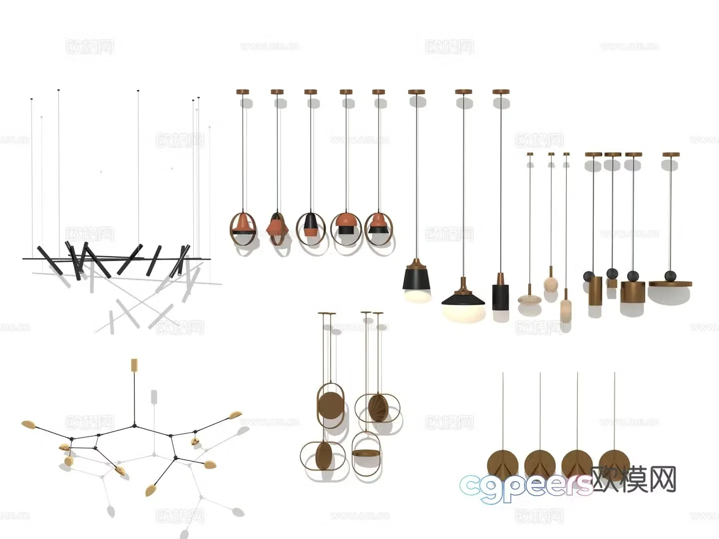 Modern Wasabi Lobby Hotel Living Room Linear Metal Cylinder Special-shaped Chandelier Combination 3D Model