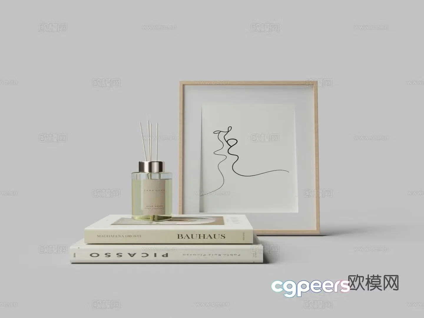 Modern books photo frames aromatherapy ornaments 3d model