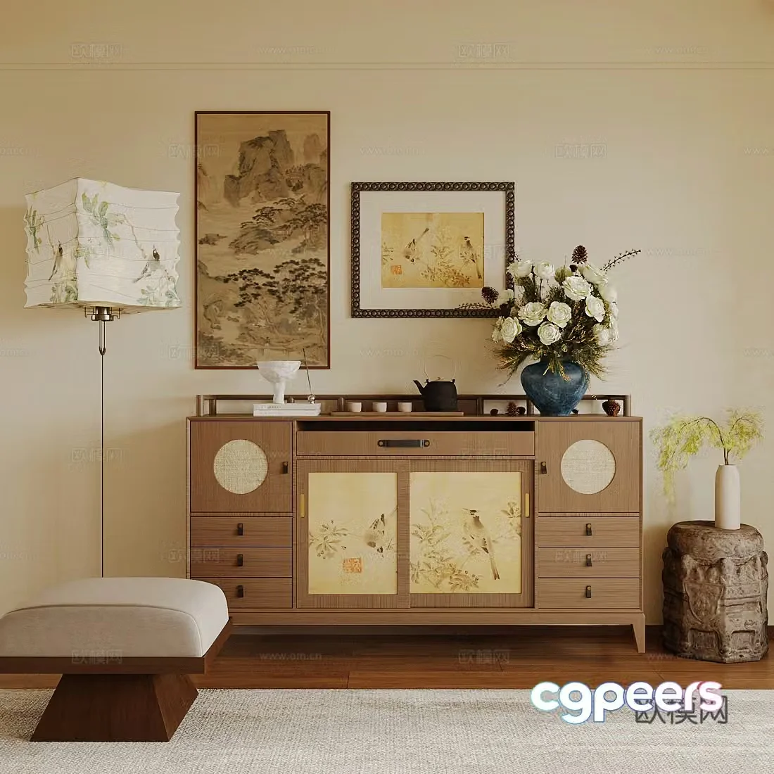 New Chinese Zen Ward Cabinet New Chinese Zen Ward Cabinet Duanjing Ward Cabinet New Chinese Decorative Cabinet 3D Model
