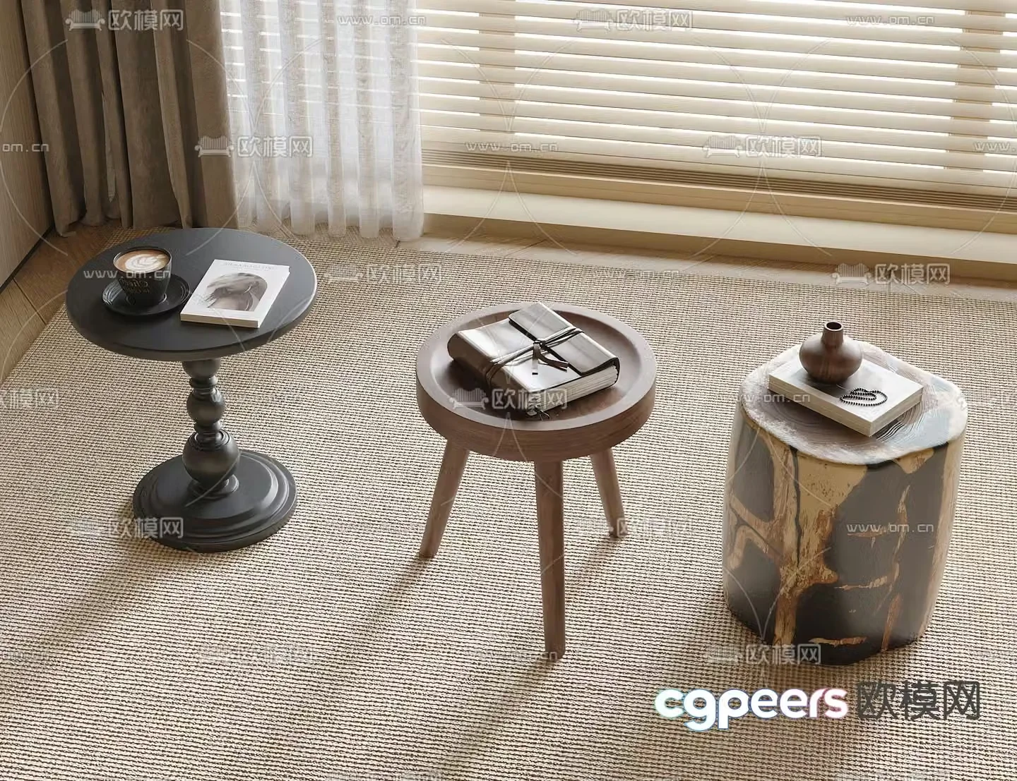 Medieval style side table corner table round table table table 3D model