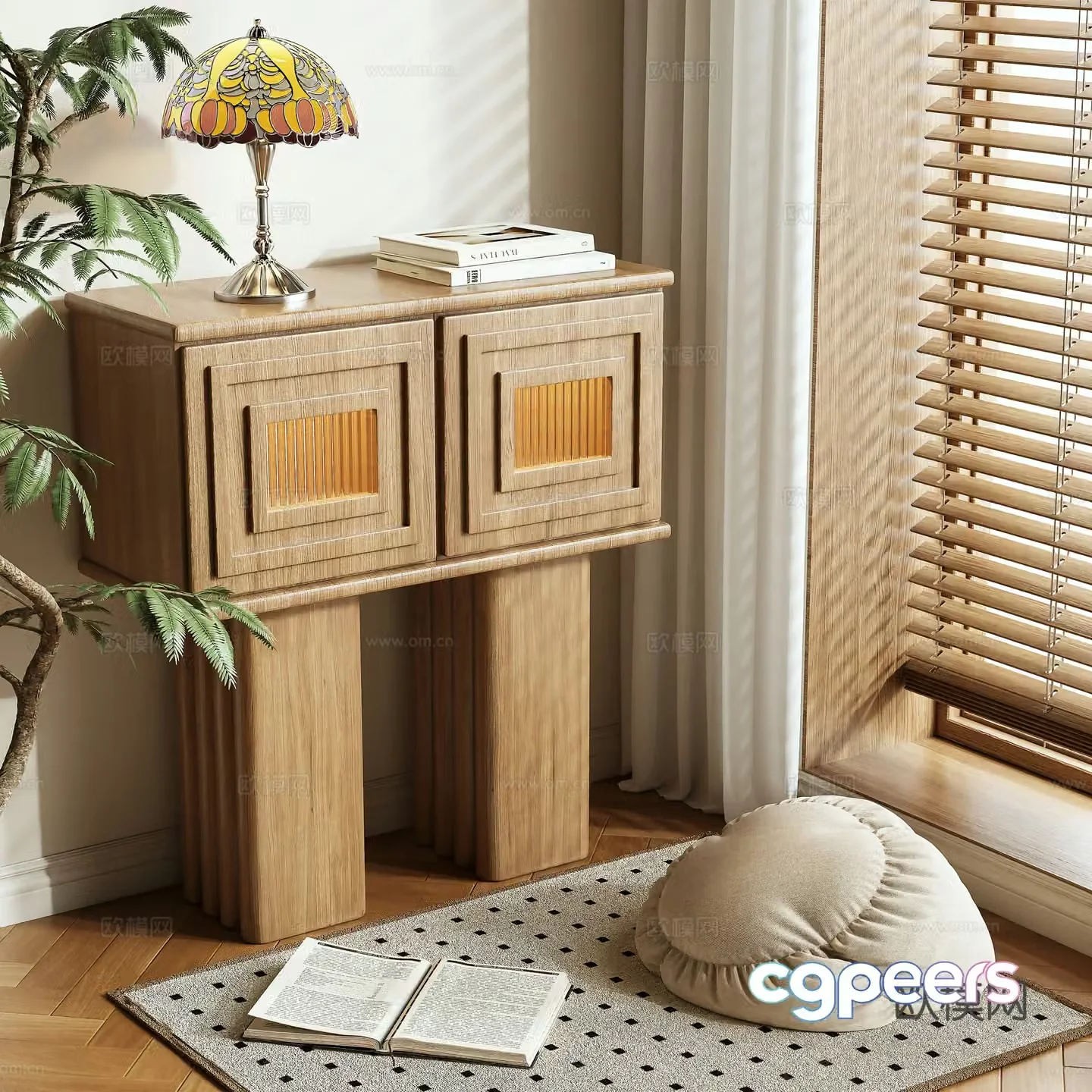 Log style entrance cabinet and side cabinet 3D model