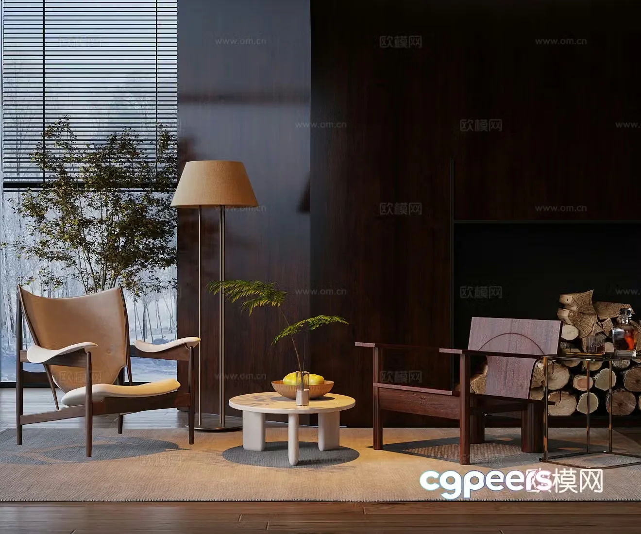 Medium style single sofa sofa chair and coffee table combination leisure chair casual sofa negotiation table and chair 3D model