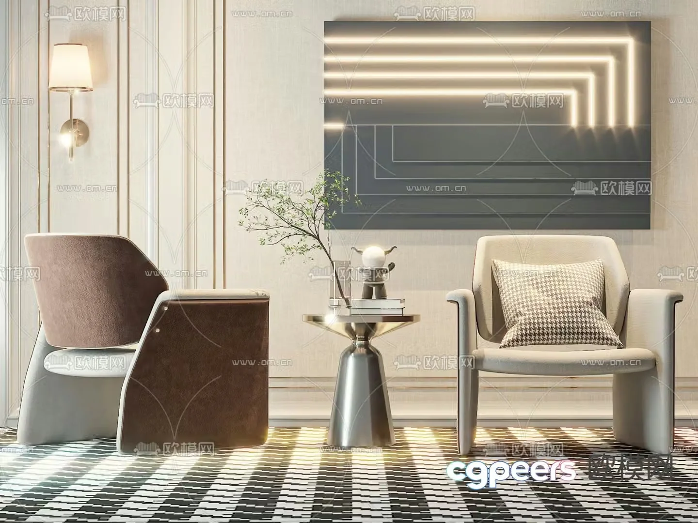 Modern sofa chair leisure chair table 3d model