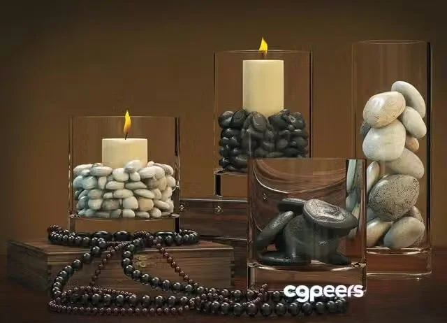 3ds Max Free – Decor, glass stone a rock candle