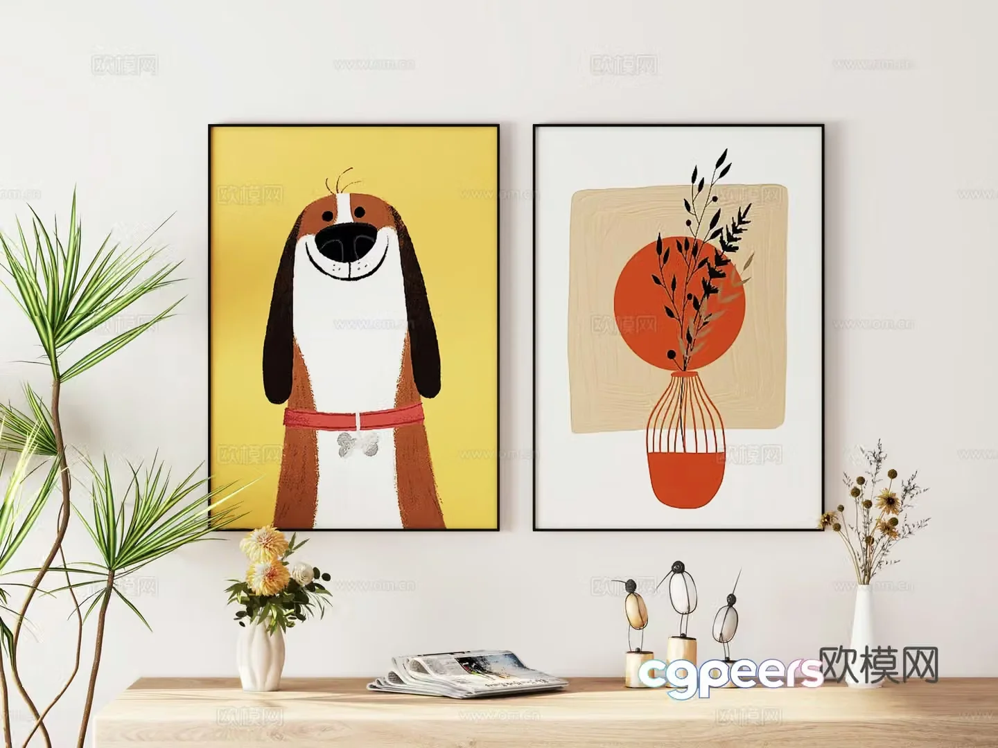 Modern minimalist hanging paintings cream style Nordic minimalist decorative paintings 3D model