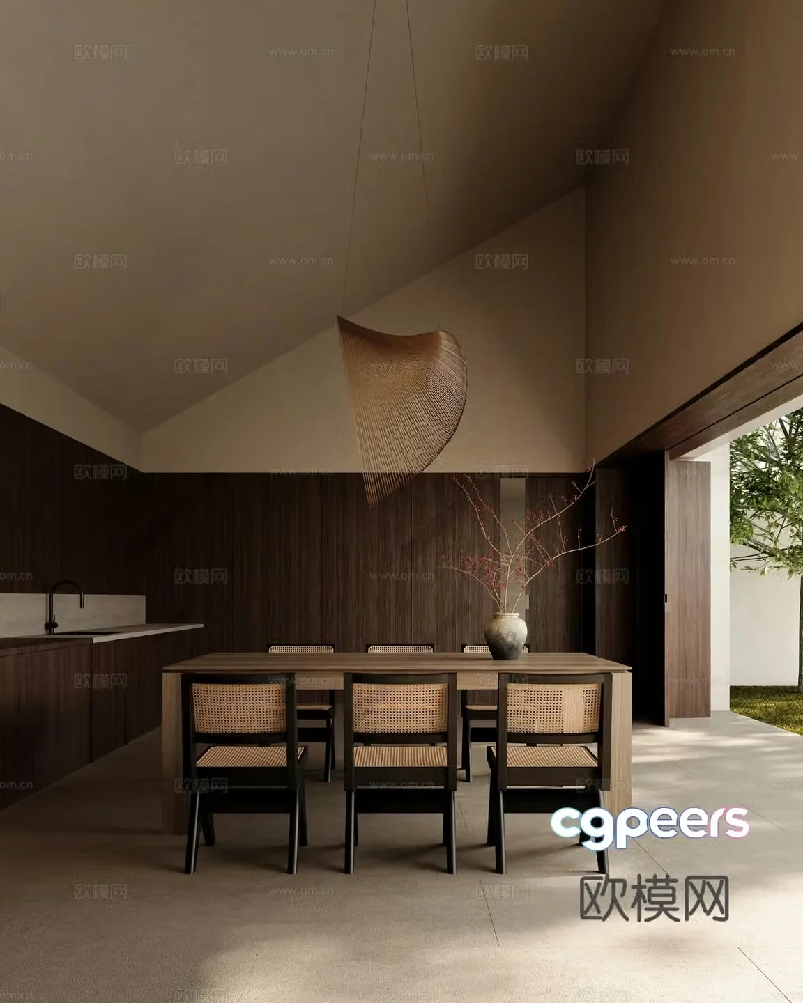 Retro Wavish Home Restaurant Open Kitchen Wavish Dining Table Chandelier Wavish Vase Wavish Door 3D Model