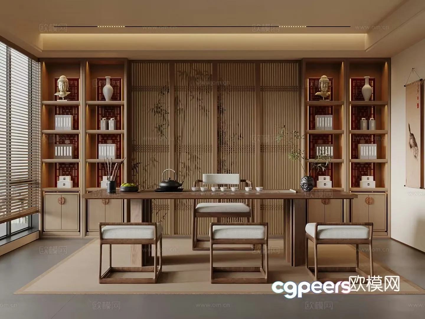 New Chinese style study bookcase 3d model
