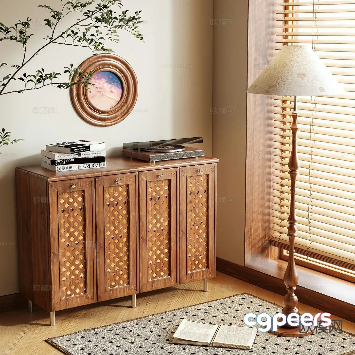 Log style shoe cabinet low cabinet 3d model