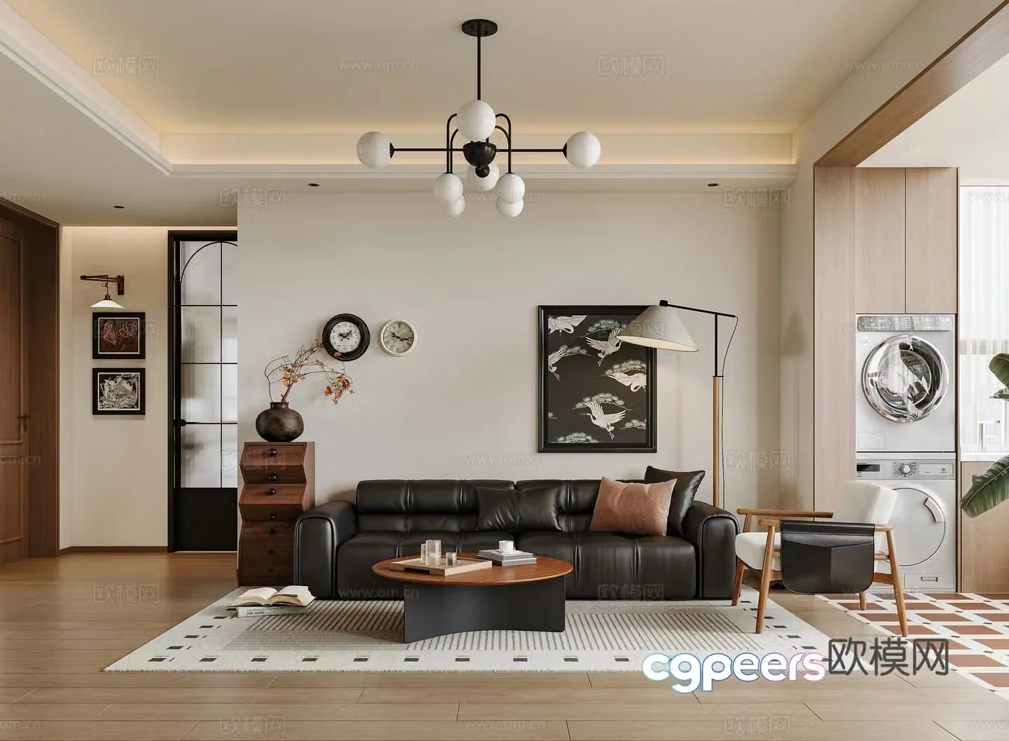 Medium living room Medium living room tea table combination Medium chandeliers Medium hang paintings Medium 3D model of bathroom door