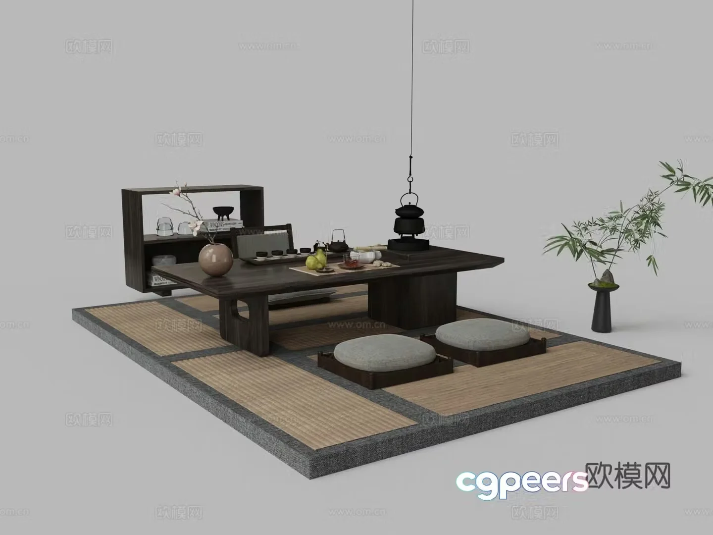 New Chinese tatami tea table tea table and chairs 3d model