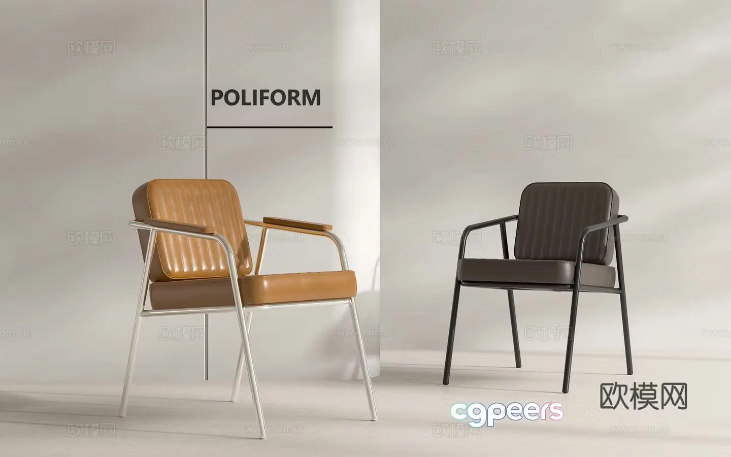 Modern Italian light luxury single chair Nordic single casual chair Leather casual chair Stainless steel single chair 3D model