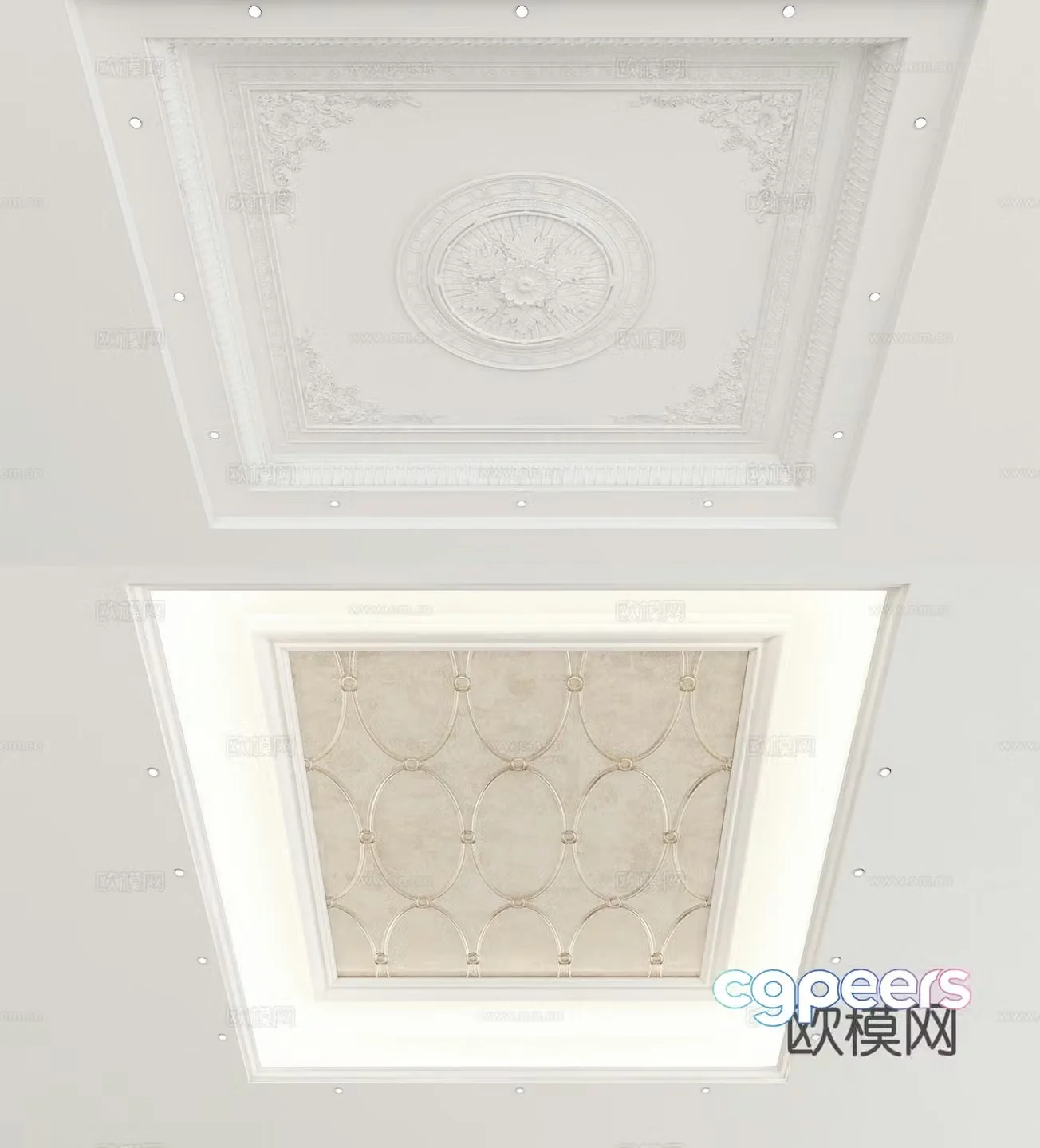 European style ceiling white carved ceiling 3d model