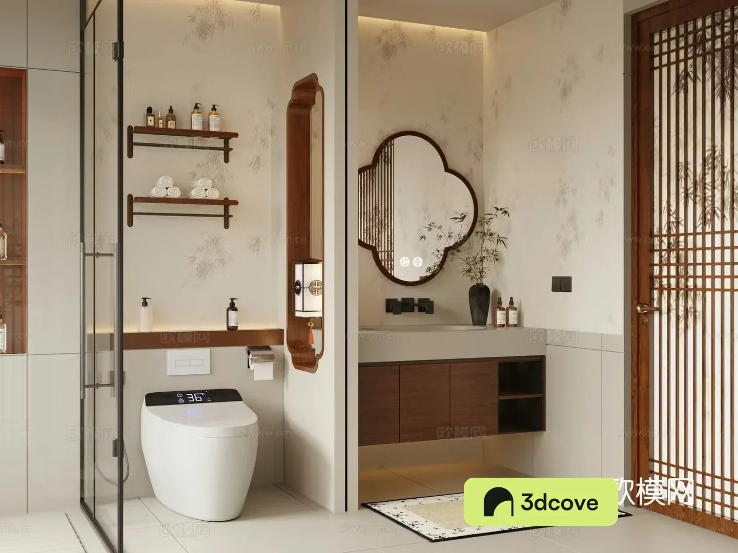 New Chinese-style Zen bathroom Song’s bathroom dry and wet separate bathroom half-wall bathroom