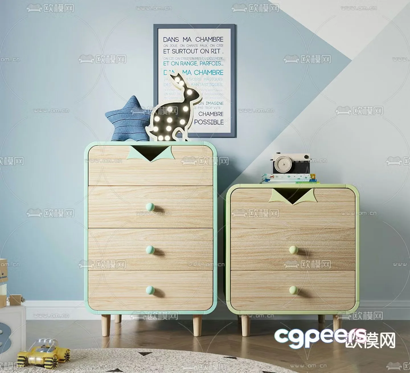 Nordic solid wood children’s cabinet 3D model
